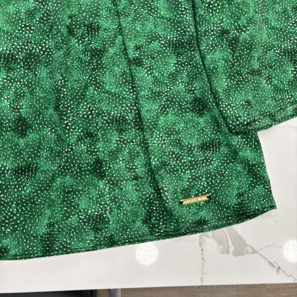 Michael Kors Blouse Womens Size Medium Smocked Peasant Green Shirt Flowy - Picture 3 of 9